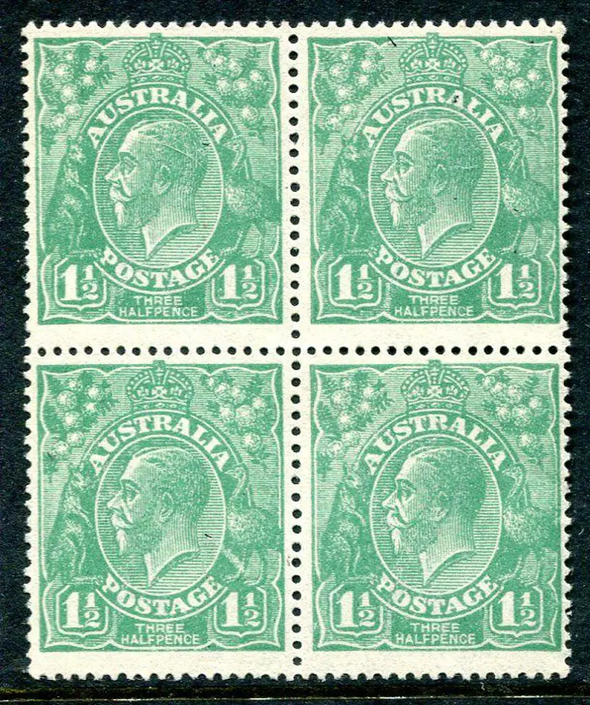1914-20 Single Watermark 1½d blue-green with ... Image 1++