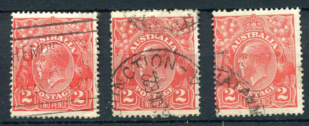 1914-20 Single Watermark 2d reds x 3 each ... Image 1++