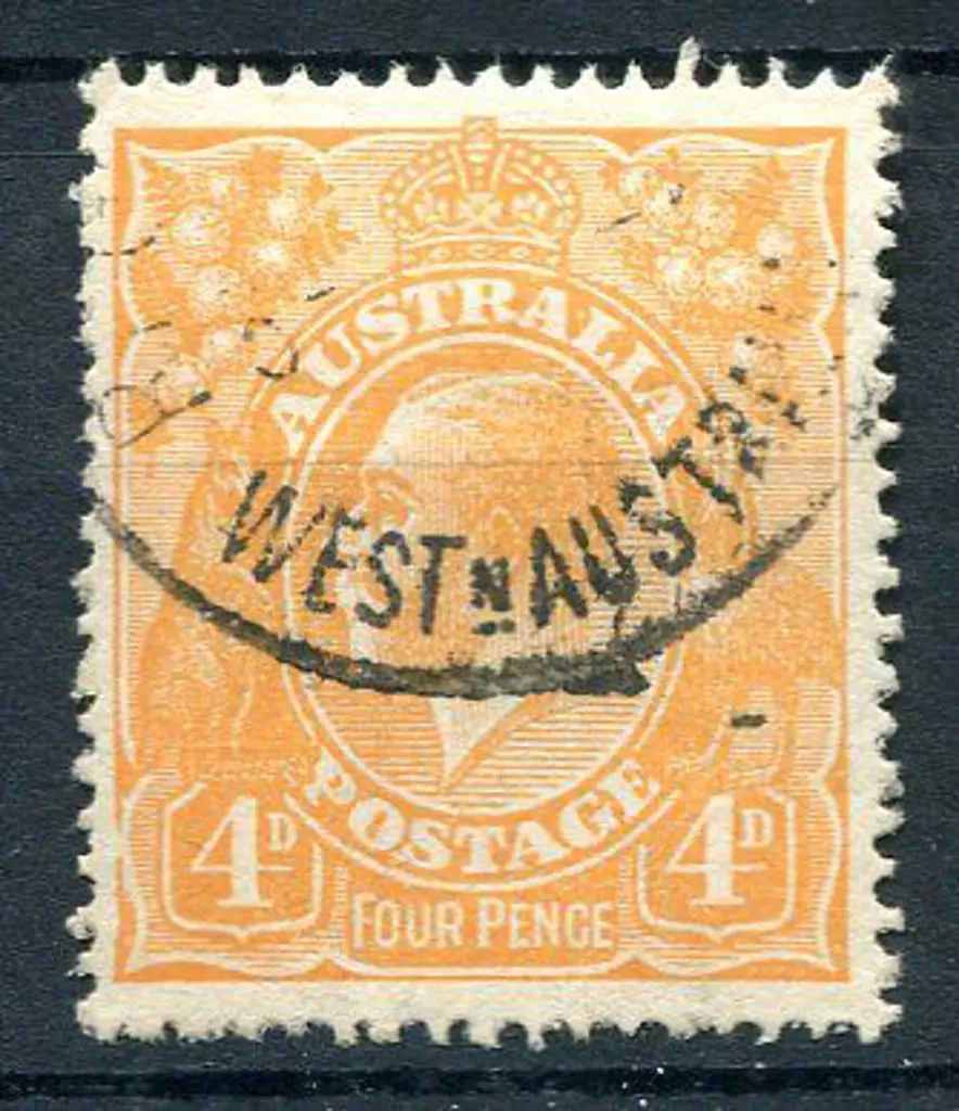 1914-20 Single Watermark 4d yellow orange with ... Image 1++