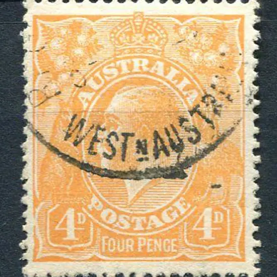 1914-20 Single Watermark 4d yellow orange with ...