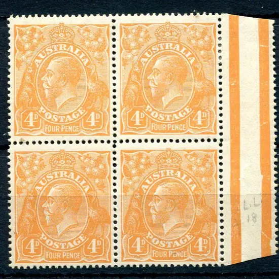 1914-20 Single Watermark 4d orange, plate 2 in ...