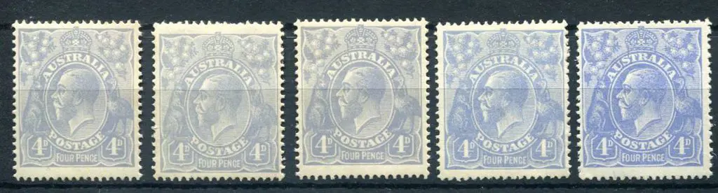 1914-20 Single Watermark 4d blue shades from the ... Image 1++