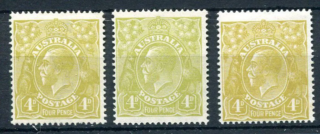 1914-20 Single Watermark 4d olive, 4d greenish ... Image 1++
