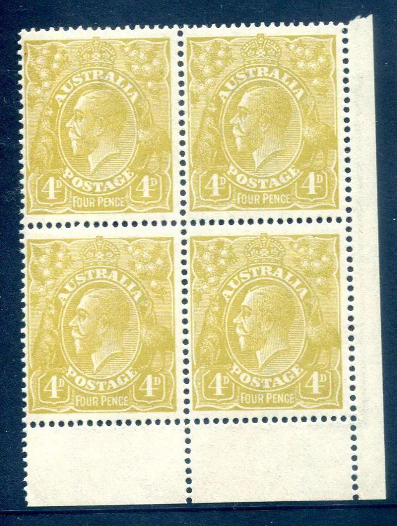 1914-20 Single Watermark 4d olive-yellow lower ... Image 1++