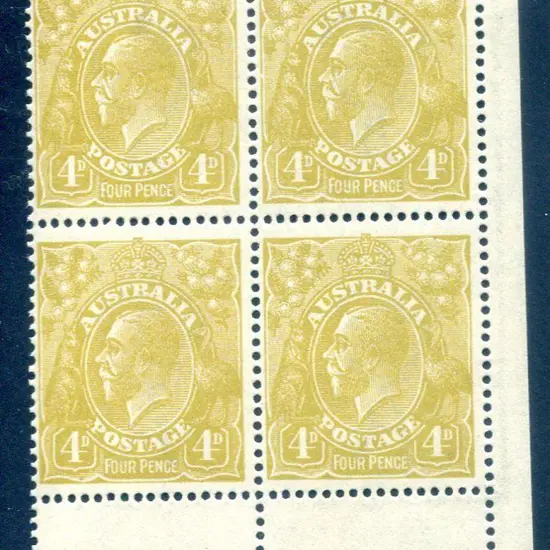 1914-20 Single Watermark 4d olive-yellow lower ...