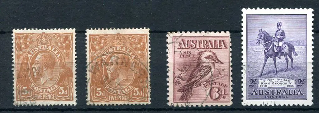 1914-20 Single Watermark 5d chestnut x 2 with ... Image 1++