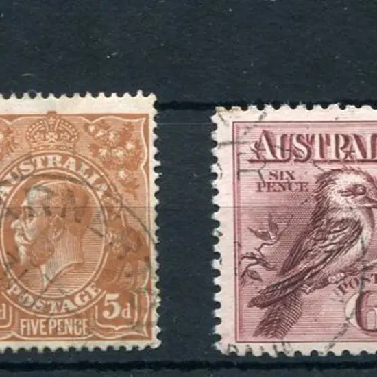1914-20 Single Watermark 5d chestnut x 2 with ...