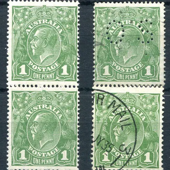 1918-20 Large Multiple Watermark 1d green vertical ...