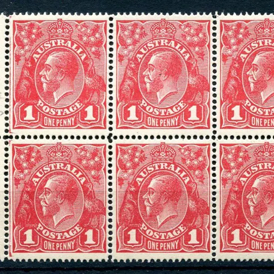 1914-20 Single Watermark 1d carmine-red left ...
