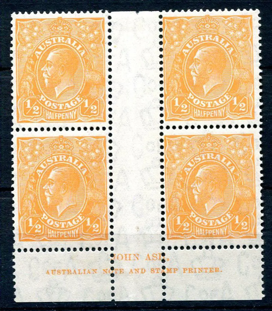1931-36 CofA Watermark ½d orange, Plate 8 John Ash ... Image 1++