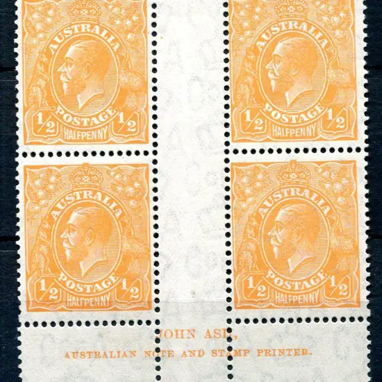 1931-36 CofA Watermark ½d orange, Plate 8 John Ash ...