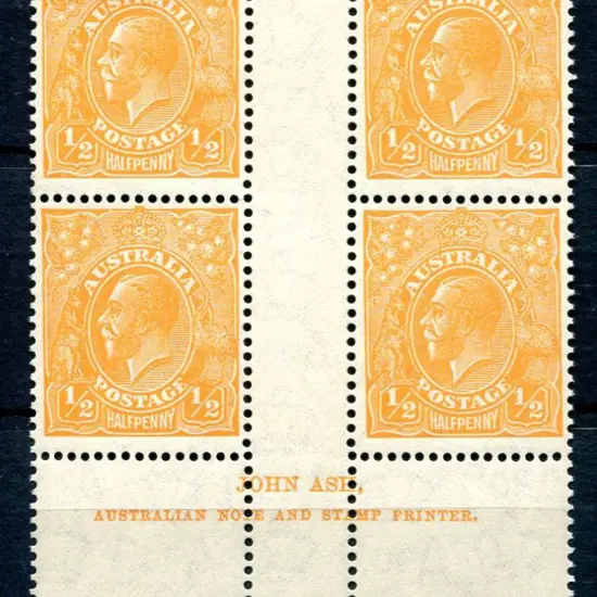 1931-36 CofA Watermark ½d orange, electro 9 John ...