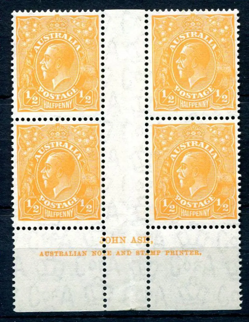 1931-36 CofA Watermark ½d orange, plate 9 John Ash ... Image 1++