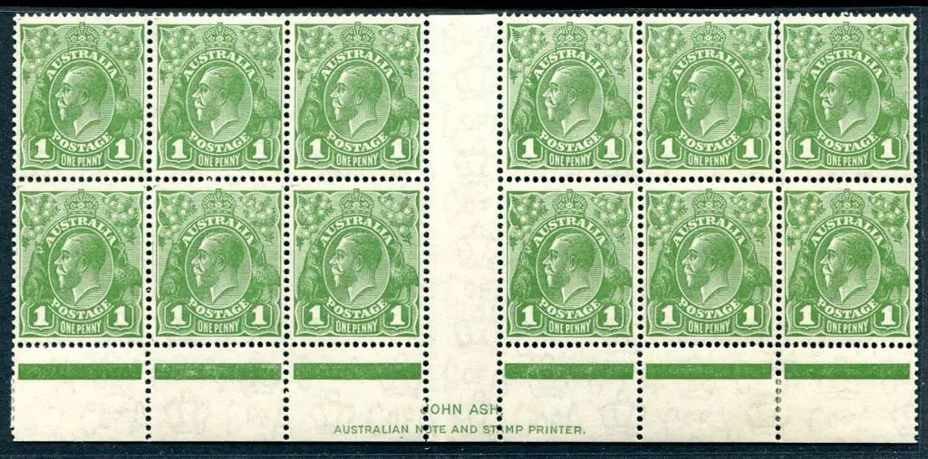 1931-36 CofA Watermark 1d green in 2 rows of 6 ... Image 1++