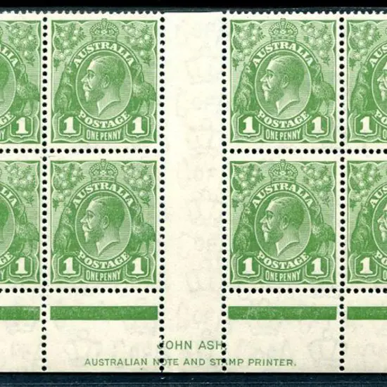 1931-36 CofA Watermark 1d green in 2 rows of 6 ...