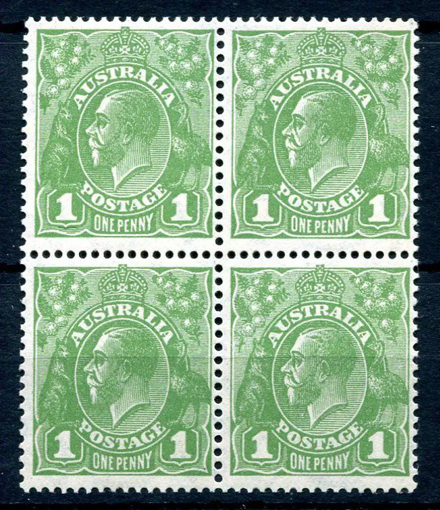 1931-36 CofA Watermark 1d green block of 4 with ... Image 1++