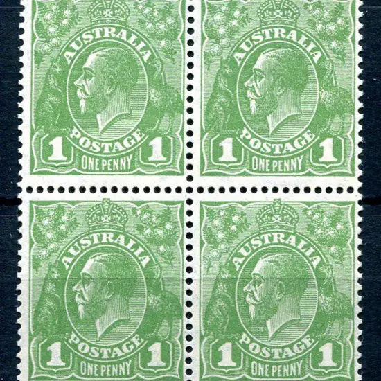 1931-36 CofA Watermark 1d green block of 4 with ...