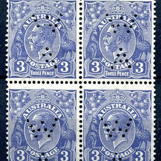 1931-36 CofA Watermark 3d blue block of 4 perfined ...