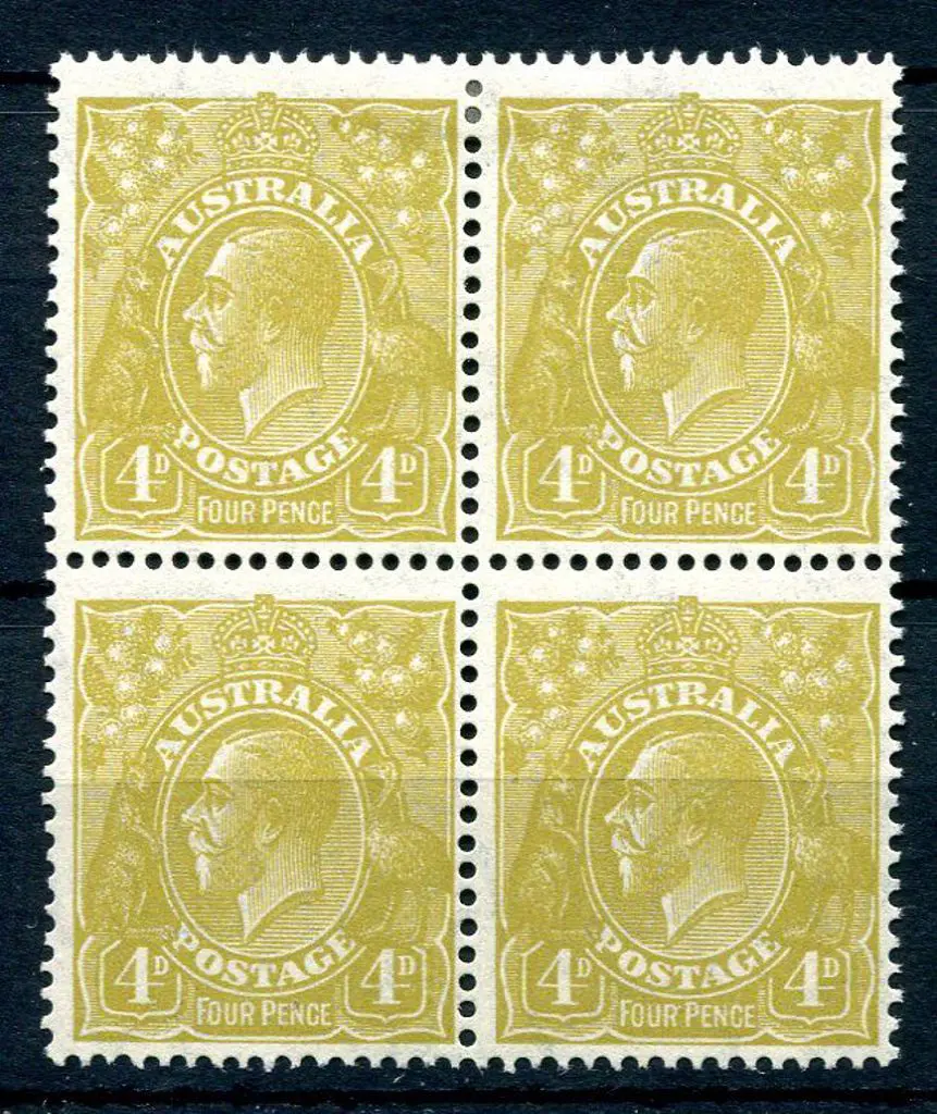 1931-36 CofA Watermark 4d olive block of 4. ... Image 1++