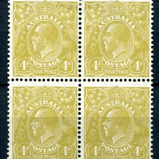 1931-36 CofA Watermark 4d olive block of 4. ...