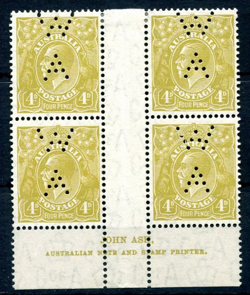 1931-36 CofA Watermark 4d olive plate 2 John Ash ... Image 1++