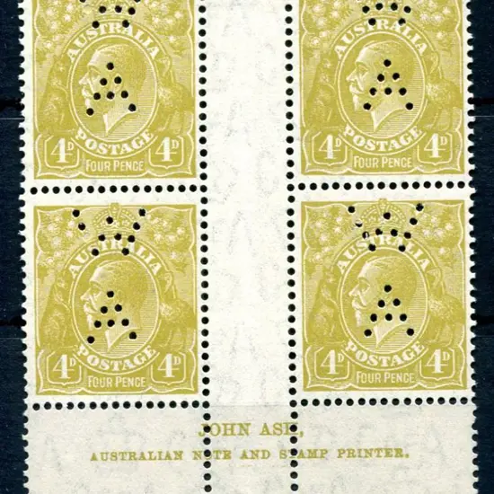 1931-36 CofA Watermark 4d olive plate 2 John Ash ...