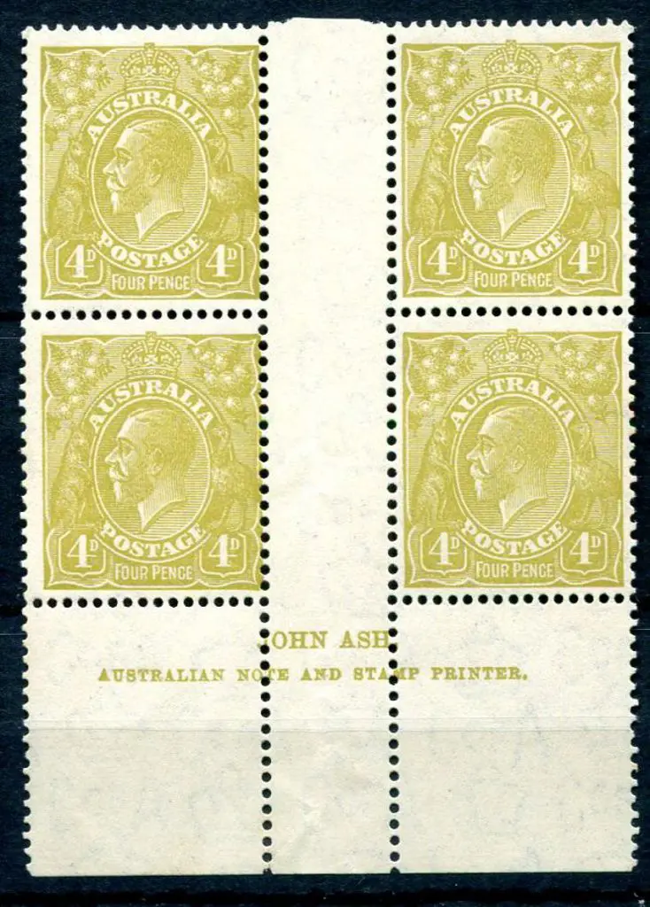 1931-36 CofA Watermark 4d olive plate 4 John Ash ... Image 1++