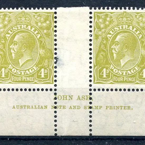 1931-36 CofA Watermark 4d olive, plate 3 John Ash ...