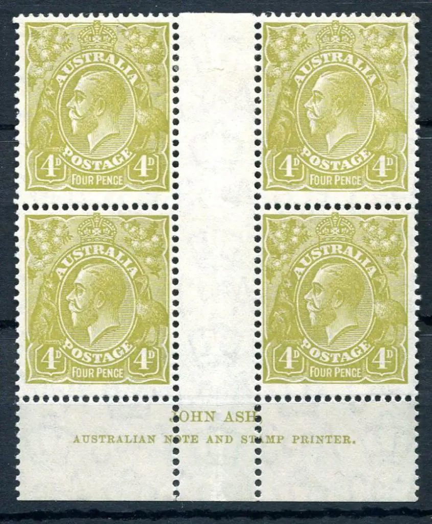 1931-36 CofA Watermark 4d greenish-olive plate 3 ... Image 1++