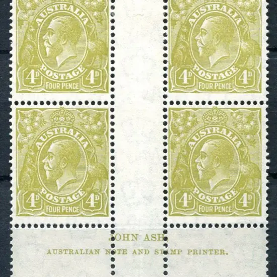 1931-36 CofA Watermark 4d greenish-olive plate 3 ...