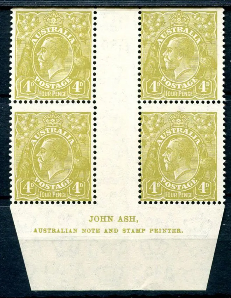 1931-36 CofA Watermark 4d greenish-olive plate 4 ... Image 1++