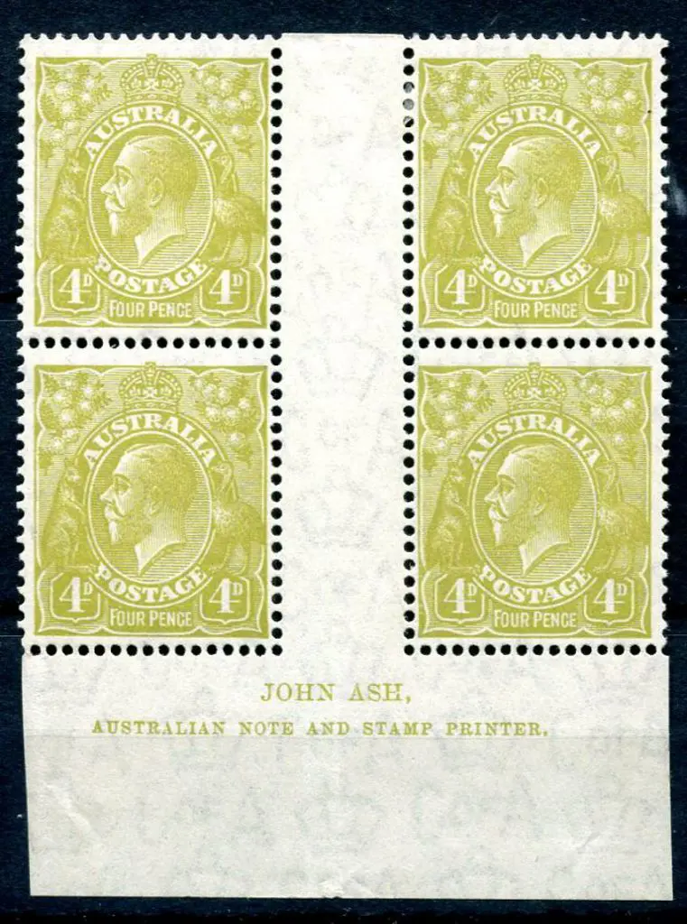 1931-36 CofA Watermark 4d greenish-olive plate 4 ... Image 1++