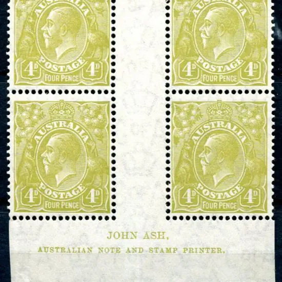 1931-36 CofA Watermark 4d greenish-olive plate 4 ...