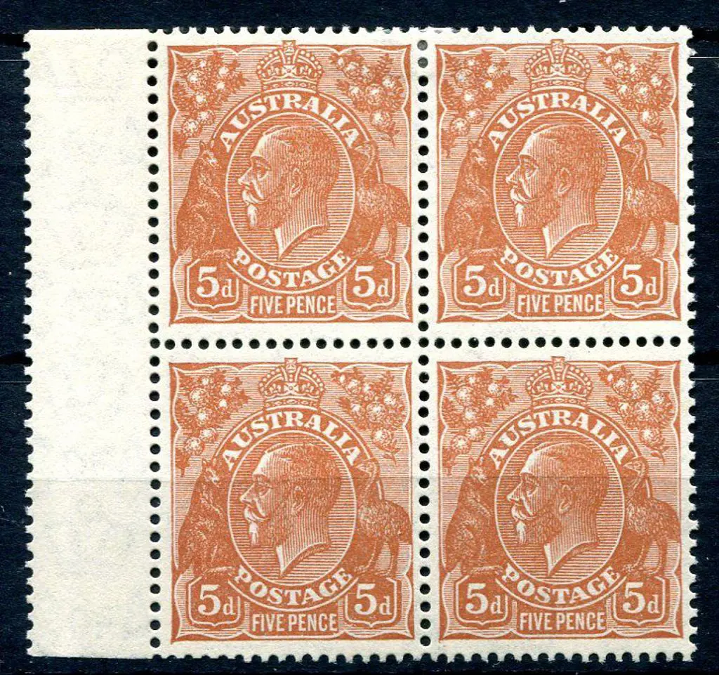 1931-36 CofA Watermark 5d orange-brown block of 4, ... Image 1++