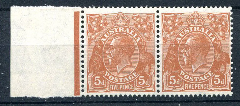 1931-36 CofA Watermark 5d orange-brown selvedge ... Image 1++