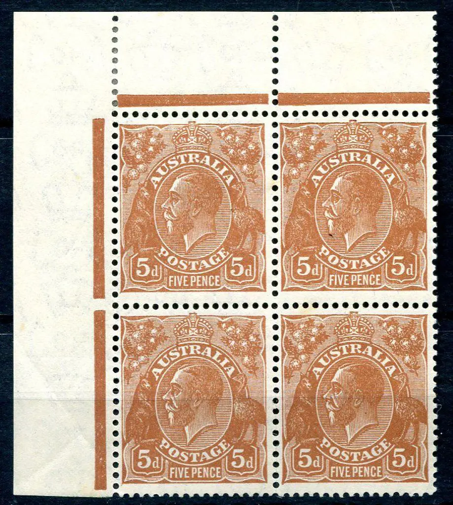 1931-36 CofA Watermark 5d yellow-brown plate 3 top ... Image 1++