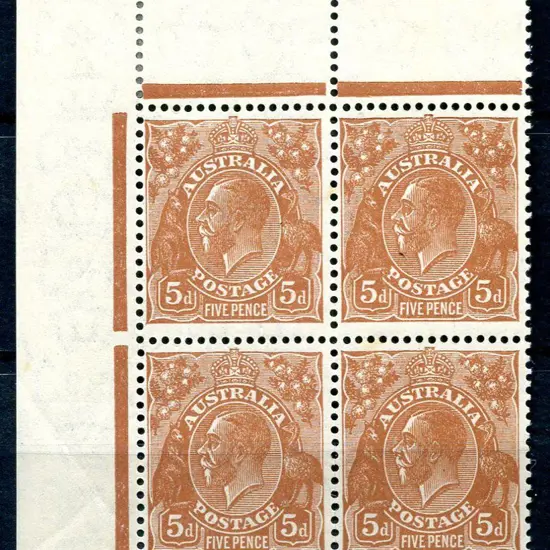 1931-36 CofA Watermark 5d yellow-brown plate 3 top ...