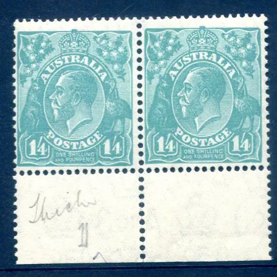 1931-36 CofA Watermark 1/4d deep turquoise pair ...