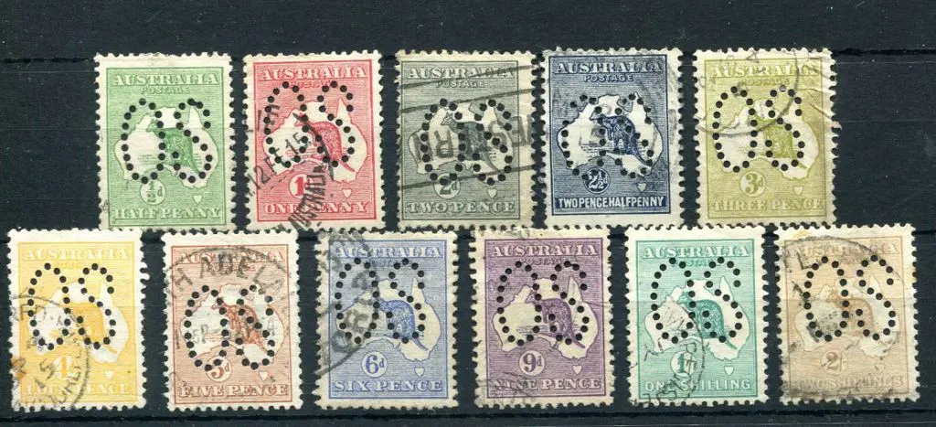 1913 ½d to 2/- kangaroos, 1st wmk perfined large ... Image 1++