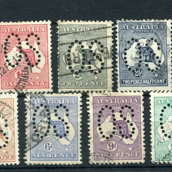 1913 ½d to 2/- kangaroos, 1st wmk perfined large ...