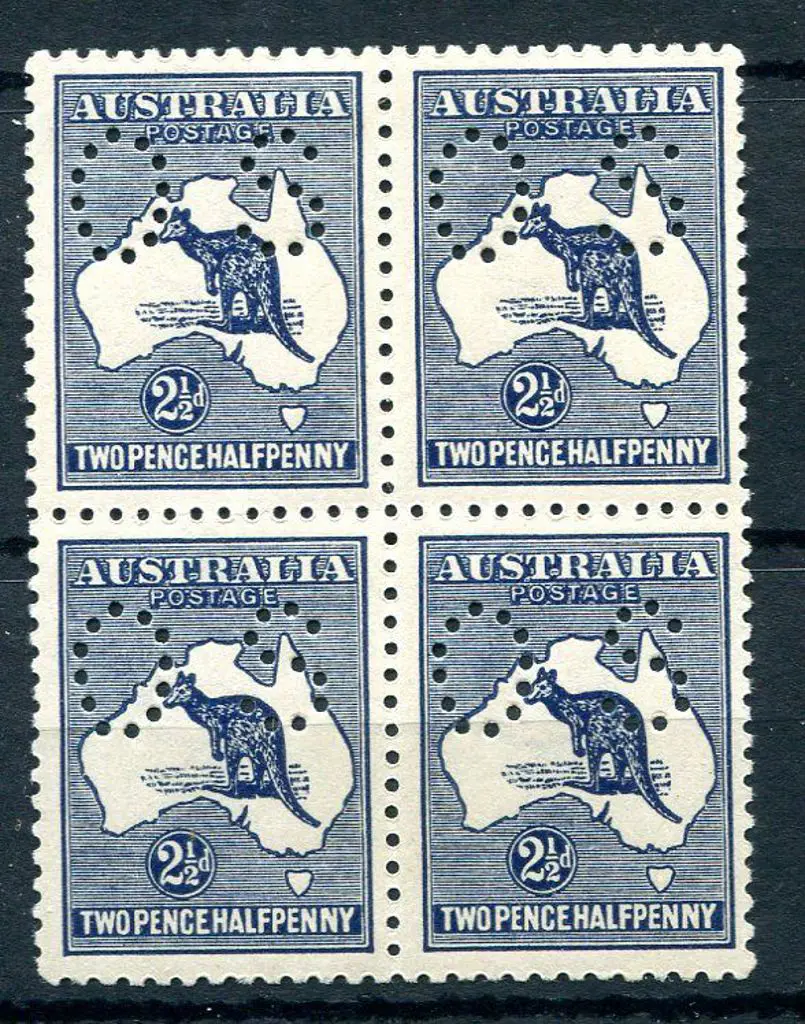 1913 2½d indigo, 3rd wmk block of 4 perfined "OS". ... Image 1++