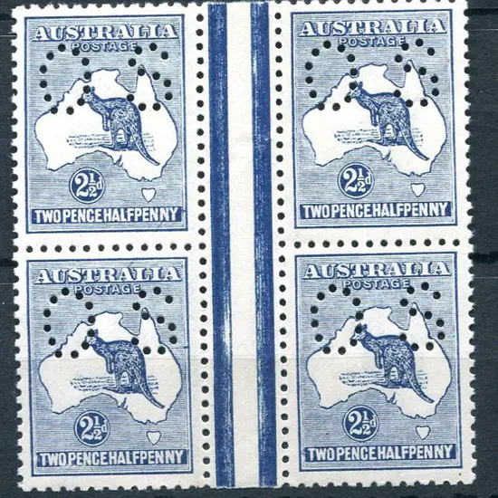 1915/28 2½d blue gutter block of 4 with Jubilee ...