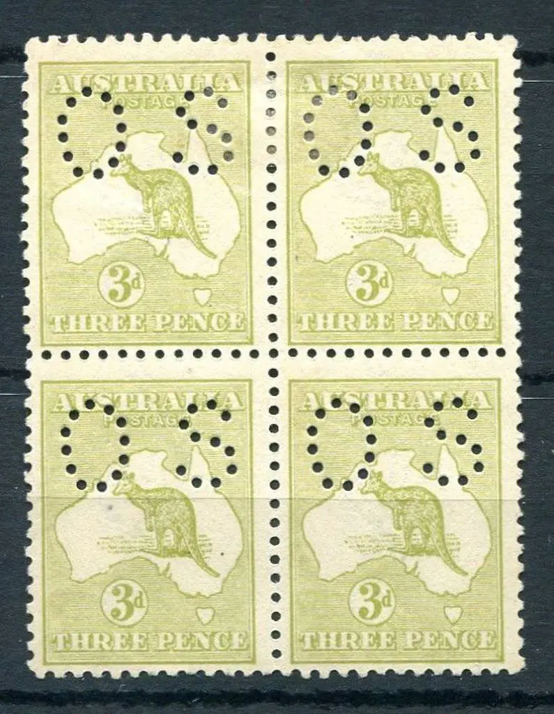 1915/28 3d olive, 3rd wmk, Die I block of 4 ... Image 1++