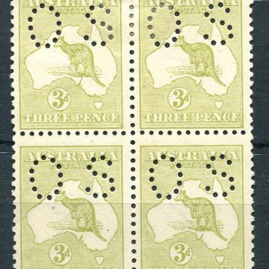 1915/28 3d olive, 3rd wmk, Die I block of 4 ...