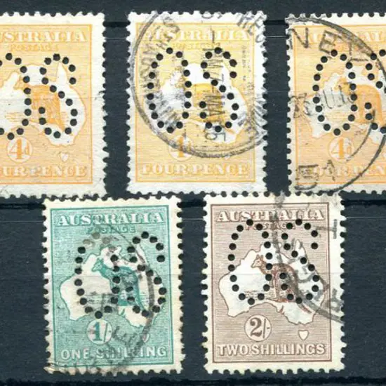 1913 4d orange in 5 shades, 1/- blue-green & 2/- ...
