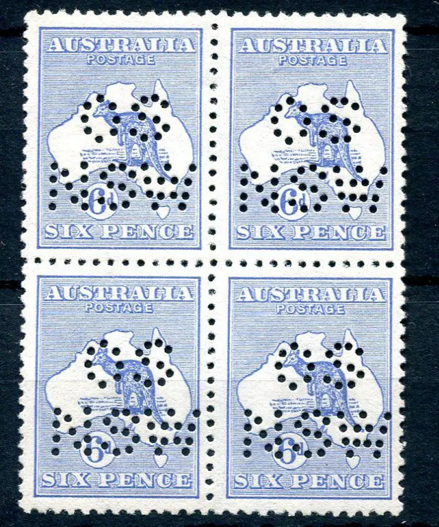 1913 6d blue, 1st wmk Die II block of 4 perfined ... Image 1++