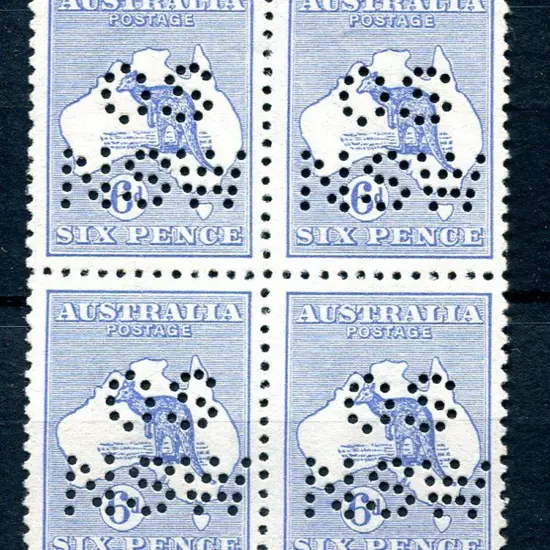 1913 6d blue, 1st wmk Die II block of 4 perfined ...