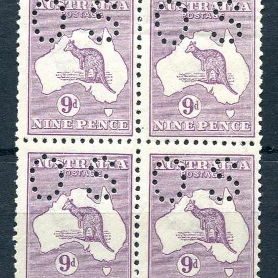 1915/28 9d red-violet, Die IIB perfined "OS". ...