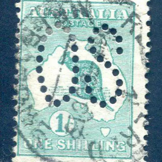 1913 1/- blue-green perfined large "OS" with ...