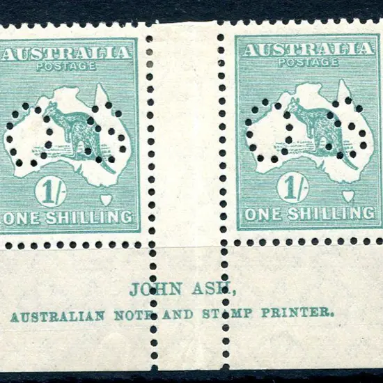 1929/30 1/- emerald, SMW John Ash imprint pair ...
